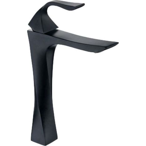 Robinet de lavabo 2 trous en alliage de zinc noir mat, hauteur 31 cm, pour salle de bain et baignoire – design moderne (1/4)