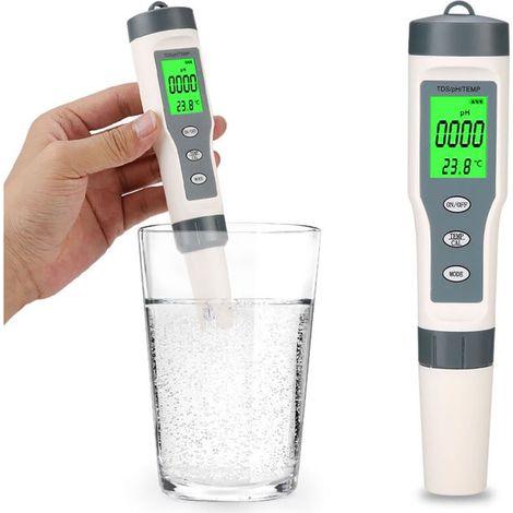 Testeur Numérique 3-en-1 pour Eau : Mesure TDS, pH et Température, Appareil Portable et Précis pour l'Analyse de la Qualité de l'Eau à Domicile ou au Jardin