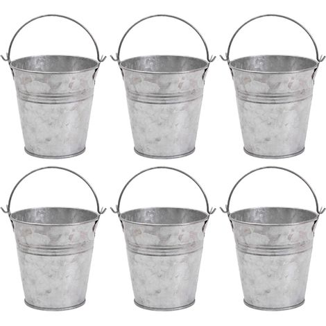 Lot de 6 petits seaux en métal galvanisé avec poignées, mini seaux en fer-blanc pour cadeaux de fête, plantes succulentes, décorat (1/5)