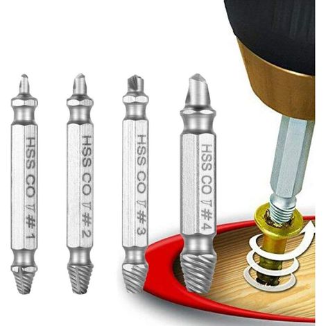 4 pièces Extracteur à vis à tête double Foret Trousse Vis retirer facilement Stripped Vis et écrous endommagés pour retrait des Boulons à vis (1/5)