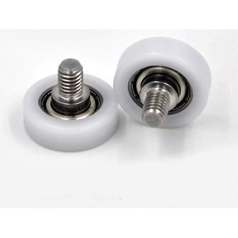 Rodillos para puertas y ventanas KZQ 26 mm M6 x 8 de acero inoxidable, silenciosos, con cojinetes recubiertos de plástico rojo, Pom 625 (2 piezas) (1/4)