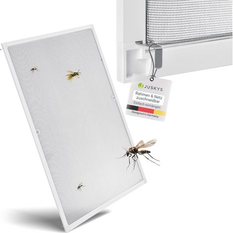 Juskys Fliegengitter mit Alu-Rahmen – Insektenschutz für Fenster zum Einhängen – Insektenschutzgitter UV-beständig 130 x 150 cm weiß (1/5)