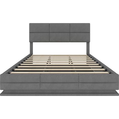 Letto contenitore 180x200 cm in velluto grigio con testiera regolabile, LED, USB e Type-C (1/5)