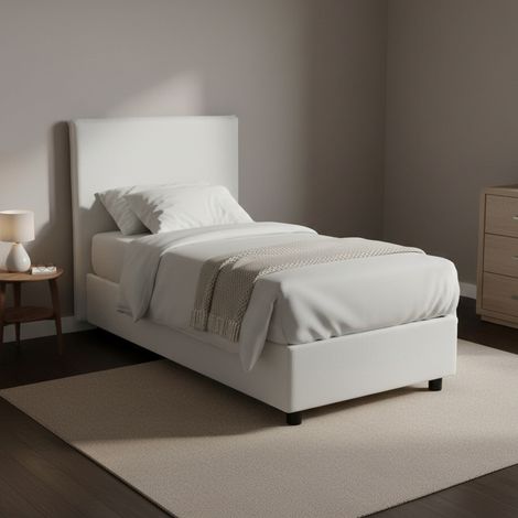 Dmora - Einzelbett Dbasell, Containerbett mit Stoffbespannung, 100% Made in Italy, Frontöffnung, passend für Matratze Cm 90x200, Weiß (1/5)
