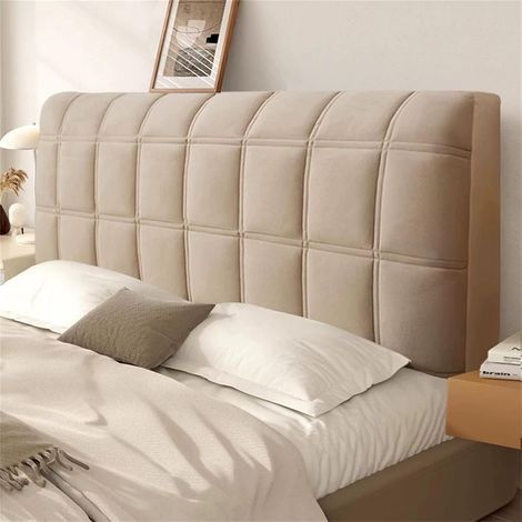 (Marron Clair,160cm) Housse Tête de Lit Extensible en Relief, Couleur Unie Housse Protection pour Tête de Lit Élastique Doux Universelle Lavable
