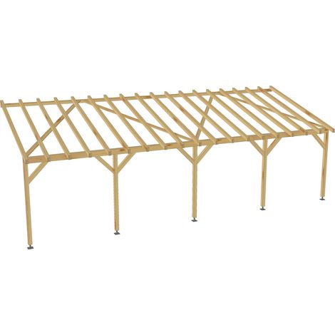 Carport adossé 9x3 - Tuilable pente 30% - Bois massif - Robuste Sans la visserie et sans les pieds de poteaux (1/5)
