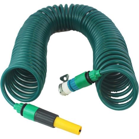 Tuyau spiralé de 5 m, 10 m, 15 m, rétractable, avec douchette d'irrigation et raccord de robinet, pour arrosage de jardin et lavage de voiture (5 m)