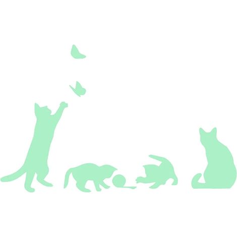 Ahlsen Los adhesivos de pared brillan en la oscuridad. Vinilo decorativo GATOS. Animales parachoques. Láminas decorativas luminosas FLUORESCENTES, niños, niñas, niños y bebés. (1/5)
