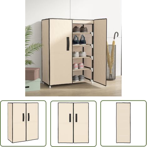 The Living Store Schuhschrank Creme 60x28x90 cm Stoff - Schuhschrank - Schrank - Garderobe - Schuhregal - Aufbewahrungssystem (1/5)