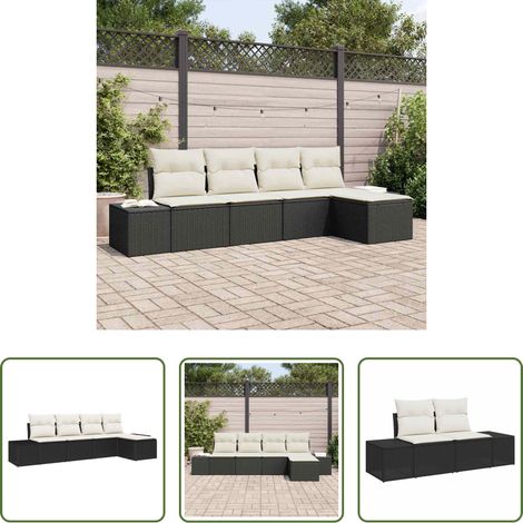 Poly Rattan - Sofa Set mit Kissen 5 pcs Schwarz Poly Rattan (1/5)