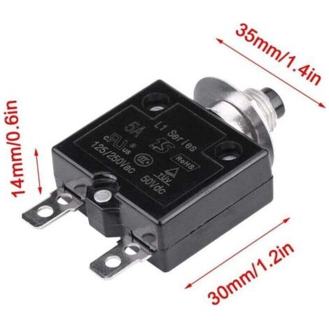 Disjoncteur 5A Interrupteur thermique de réinitialisation en option, 125-250V AC 50V DC Disjoncteur à bouton-poussoir de protection contre les surcharges de courant