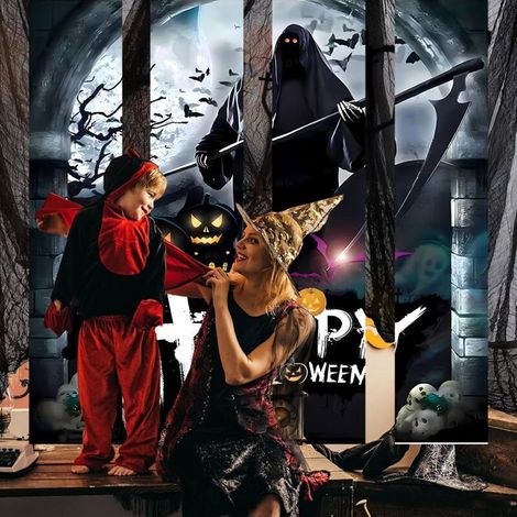 Toile de fond d'Halloween, décoration de fête, bannière décorative d'ambiance d'Halloween (1/2)