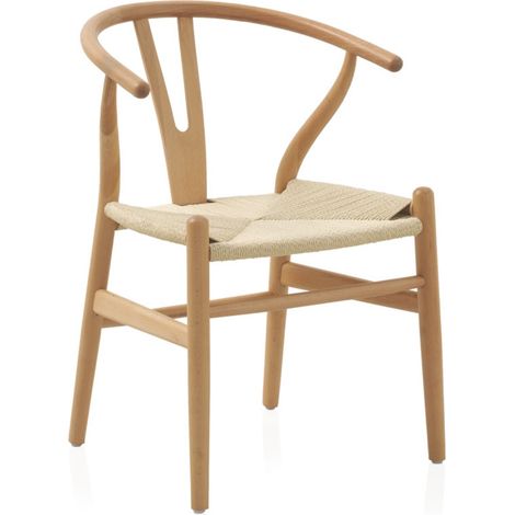 Lot de 4 fauteuils en bois de hêtre avec assise tressée (1/5)
