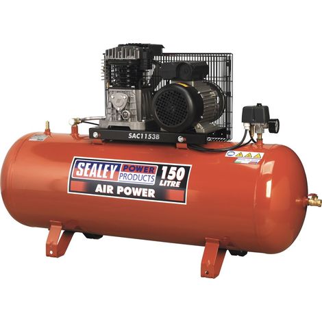 Sealey Air Compressor 150L Belt Drive 3hp with Cast Cylinders SAC1153B