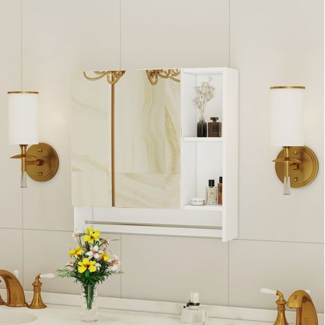 Meuble de salle de bain avec miroir et étagères, blanc en MDF DESVIAE (1/5)