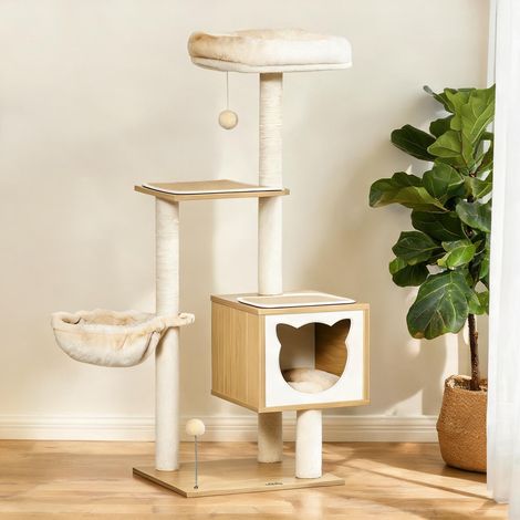 Arbre à chat beige en peluche Courte 48 x 43 x 126 cm (1/5)