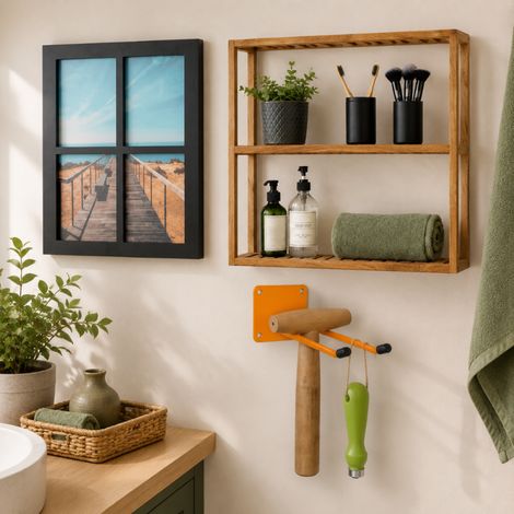 Wall Decor Set (3-Piece) – Collage Picture Frame, Walnut 3-Tier Shelf & Steel Wall Hooks (1/4)