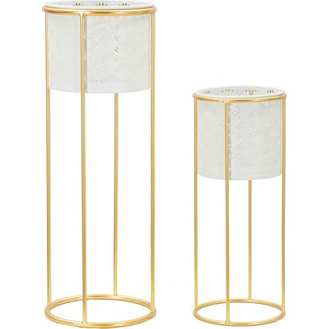 Metall-Blumenständer WHITY, 2er-Set, weiß, Ø 17x46 und 14x34 cm