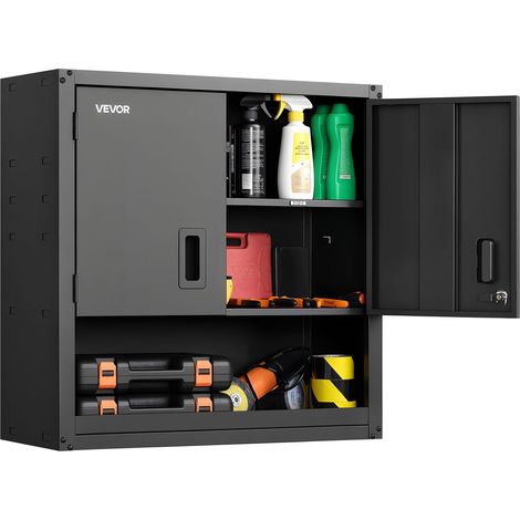VEVOR Mobiletto da Parete in Metallo, 762 x 305 x 762 mm, Mobiletto Sospeso in Acciaio con Ante con Serratura e Ripiano Regolabile per Garage, Cantina, Cucina, Montaggio Richiesto, Nero (1/5)