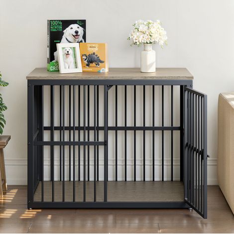 Jaula-mueble modular para perro, 3 puertas, tablero impermeable y hierro, 84 x 56 x 66 cm, gris (1/5)