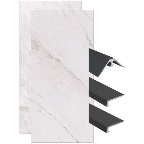 ONDEE ZEN - Pack complet de montage panneaux muraux Marbre Gris 120 cm - Profilé noir inclus (1/4)