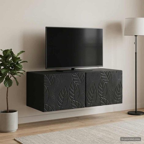 Meuble TV mural avec portes, bois d’ingénierie noir, 98 x 41 x 30 cm - PANGIVO (1/5)