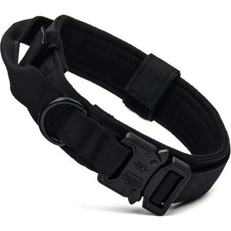 Collier tactique pour chien - Réglable - Nylon renforcé 1000D - Taille M - Noir - 35 à 46 cm (1/4)