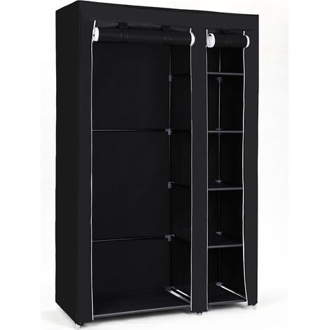 Armoire en tissu non-tissé, Placard pliable, Vestiaire, avec tringle, étagères, housse en tissu, pour chambre, dressing, 110 x 45 x 175 cm, Noir