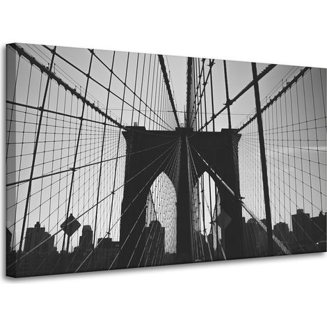 Leinwanddruck Architektur Brooklyn Bridge 100x60 Schwarzweiß USA