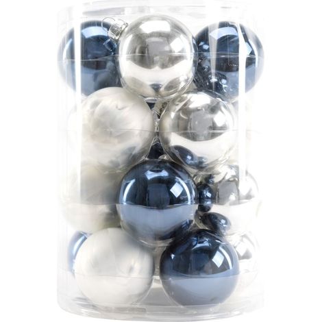 TrendLine Glaskugelmix Twist Ø 6 cm Weiß Silber Nachtblau 20 Stk Weihnachtskugel (1/3)