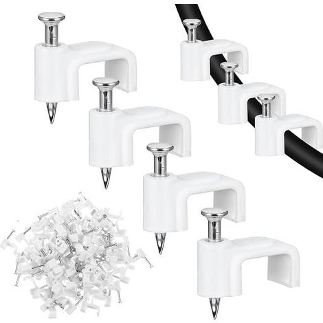 Flat Cable Ties with Steel Nail 10mm Cable Ties Wall Mount Cable Holder White (1/5)