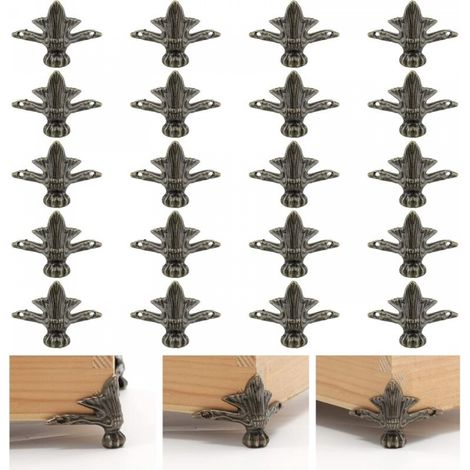 Lot de 20 pieds de boîte en laiton antique, pieds de boîte à bijoux en bois, pieds de protection d'angle décoratifs, bronze (1/5)