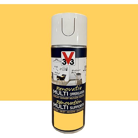 V33 – Bombe de peinture aérosol jaune tournesol 0,4 L – Rénovation multi-supports – Application directe sans sous-couche – Pour murs et boiseries