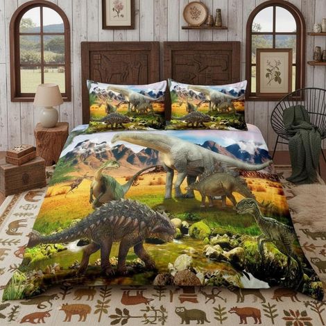Parure de lit 200x200cm Motif dinosaure Microfibre avec fermeture éclair