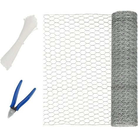 ALOVEZ Grillage Hexagonal galvanisé de 40 cm x 10 m avec 100 attaches de câble et 1 coupe-fil, treillis métallique hexagonal pour travaux manuels, projets de jardin, décoration (1/4)