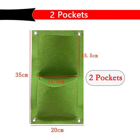 Sac de plantation vertical mural, pot de culture pour légumes et plantes aromatiques, jardinière suspendue pour balcon et terrasse, 2 poches, vert (1/5)