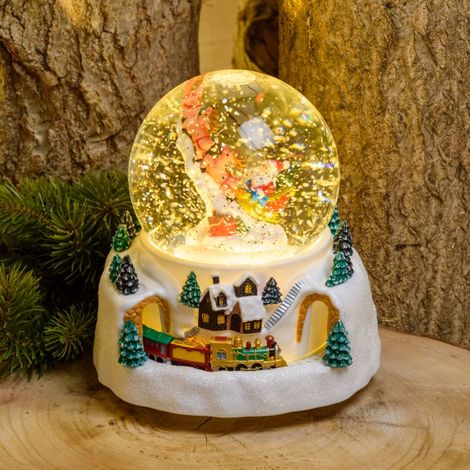 Sfera natalizia con glitter led in plastica con Babbo Natale e renne decorazione per interno h 18,5 cm (1/4)