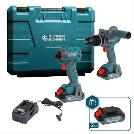 Conjunto Maestro 2-en-1 Könner & Söhnen KS IDISD 20V SET 2 PLUS: Taladro Percutor 80Nm y Atornillador de Impacto 260Nm, 3 Baterías 2Ah y Maletín PRO (1/5)