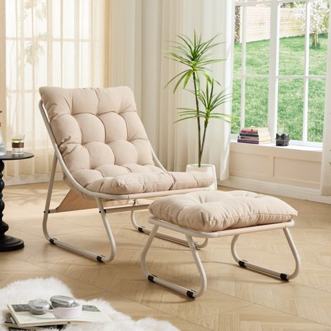 Sillón de exterior con ottomán, 65 x 78 x 86 cm, acero, beige, OKMYHOME (1/5)