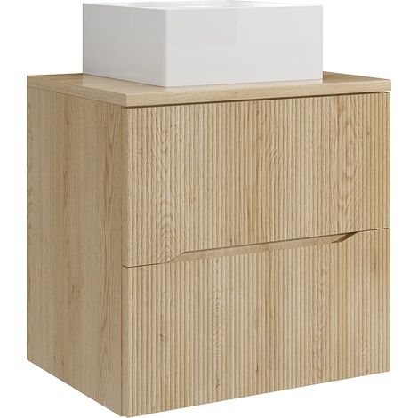Mobile bagno sospeso scanalato con lavabo da appoggio quadrato Naturale chiaro 60 cm - ORISO (1/5)