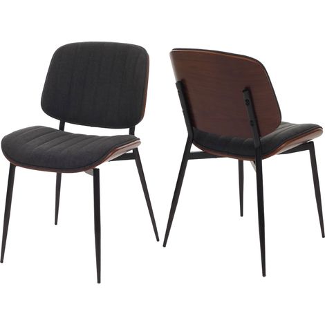 Set 2 sedie per sala da pranzo HHG-203, cucina, tessuto legno curvato (370g/m²) Oeko-Tex MVG, color noce, grigio chiaro