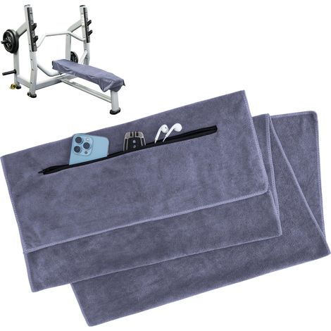 Fitnesshandtuch 120 x 50 cm, Mikrofaser-Sporthandtuch mit Reißverschlusstasche, Gymnastikhandtuch für Yoga und Workouts im Freien – Grau