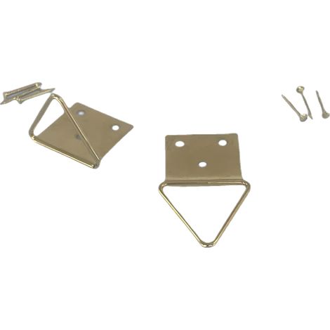 Lot de 20 attaches tableaux triangle doré en acier laitonné. Longueur 20mm & largeur 16mm avec les pointes. (1/3)