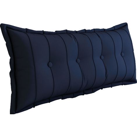 VERCART Großes dekoratives Bettkissen, geknöpftes Lesekissen, Körperkissen für Seitenschläfer,Blau,120 x 8 x 50 cm