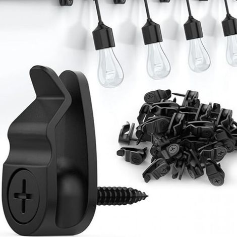 Juego de 20 ganchos negros de rosca, clips para guirnaldas de luces de exterior, ganchos para colgar guirnaldas de luces y decoraciones. (1/5)