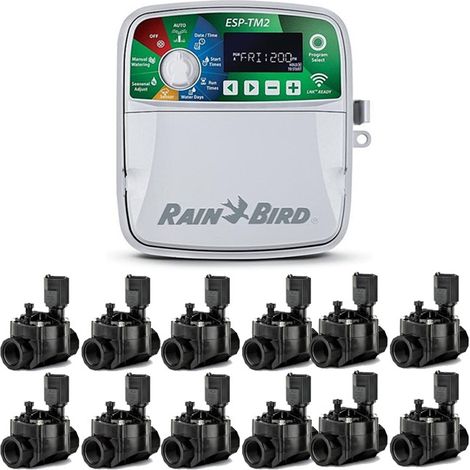 Programmateur automatique d'arrosage Electrique ESP-TM2 12 zones intérieur Rain Bird + 12 Electrovannes 100HV 24V 1''