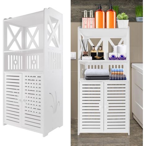 Armoire de sol de salle de bain, étanche, armoire indépendante à trois portes à deux portes, hauteur 90 cm, largeur 40 cm, profondeur 25 cm, blanc, convient pour salle de bain, salon, salle à manger,