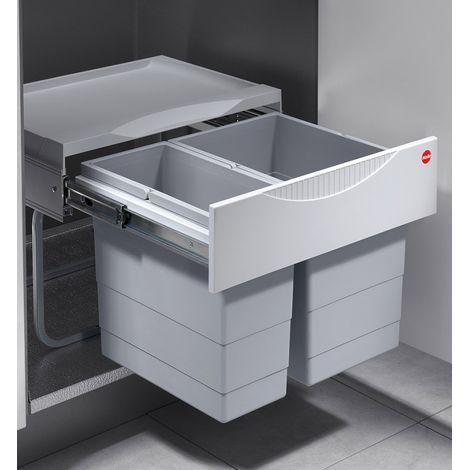 Poubelle encastrable tri sélectif 2 bacs 30L (18+12) Hailo Raumspar Tandem S Coloris - Gris