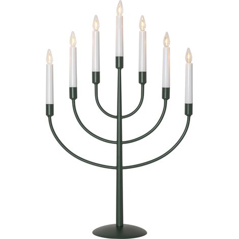 Siebenarmiger LED-Kerzenleuchter ,Titus', Metall, matt grün, H 59cm (1/4)