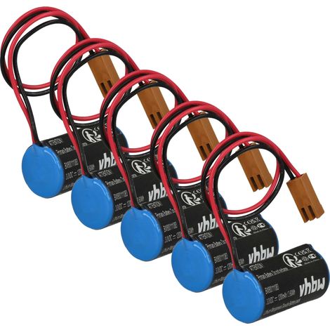 vhbw 5x Battery compatible with Fanuc A03B-0805-K011, 90-30 Series, A06B-0168-D111, A06B Control Industrial Robot (1200 mAh, 3 V, Li-MnO2)